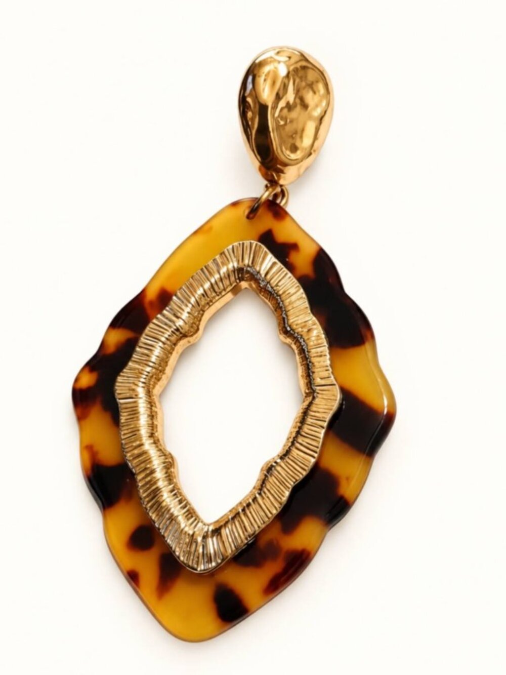 Tortoiseshell-Style & Gold-Tone Statement Drop Earrings – Pierced - Picture 2 of 3